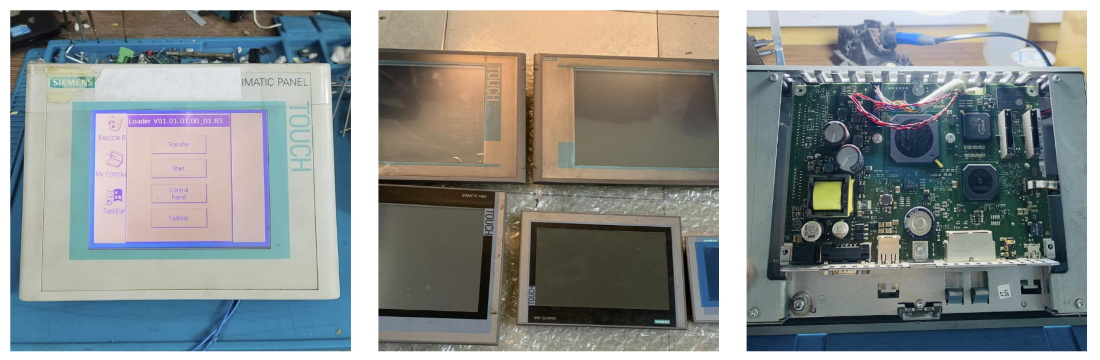 Hình ảnh màn hình cảm ứng HMI Siemens đang trong quá trình được sửa chữa tại CATEC Automation