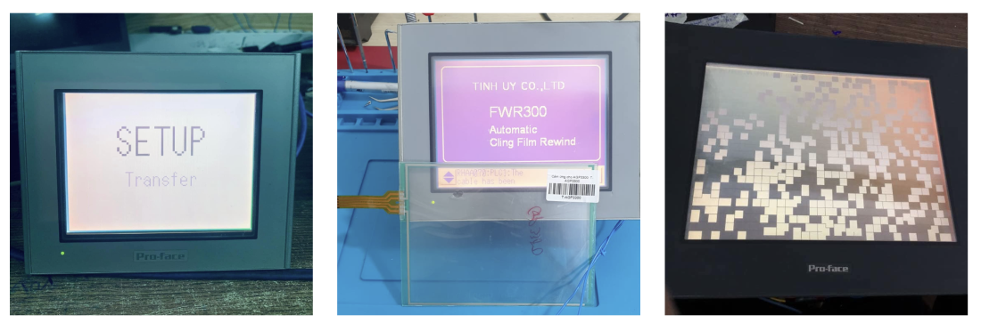 Hình ảnh màn hình cảm ứng HMI Proface đang trong quá trình được sửa chữa tại CATEC Automation