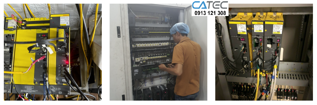 nhân viên catec đang tiến hành sửa servo fanuc