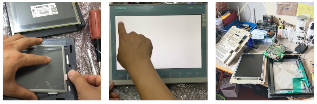 nhân viên catec đang thay thế tấm lcd cho màn hình hmi
